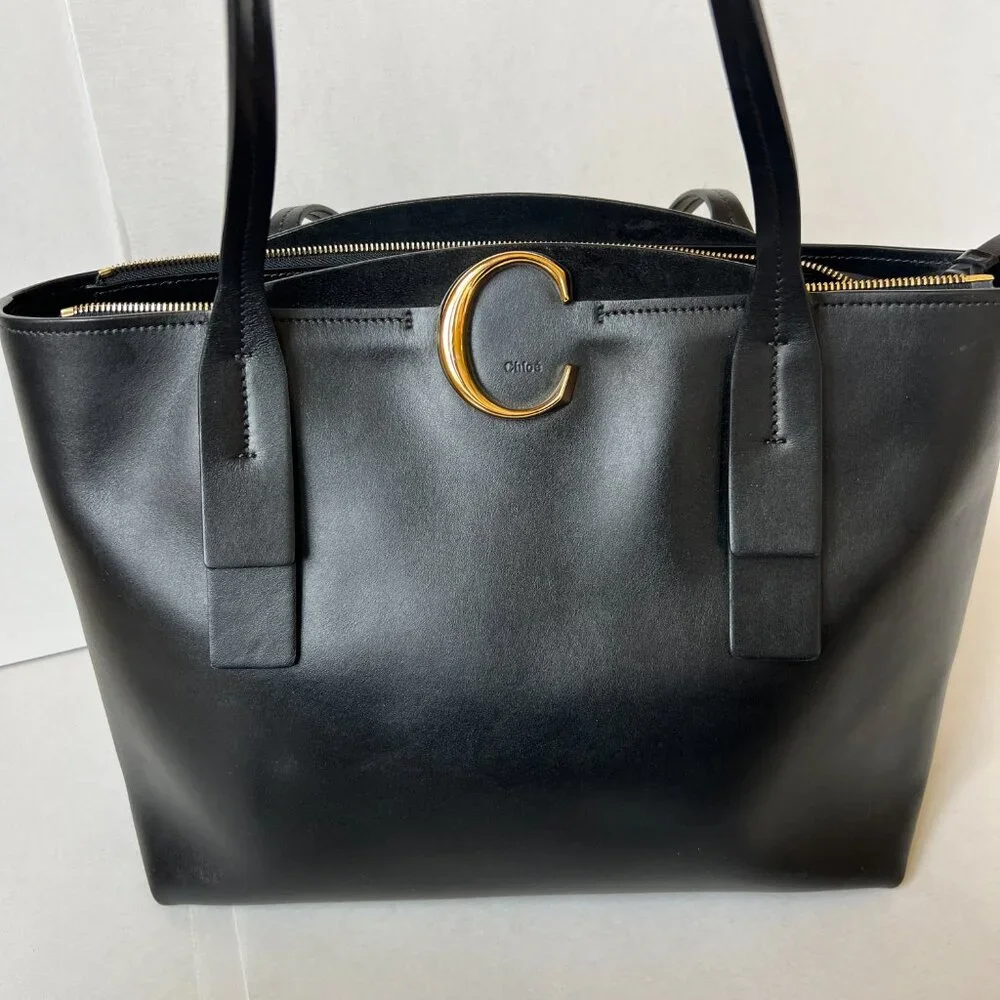 Chloe C Zipped Tote Black Leather Bag - Picture 9 of 14